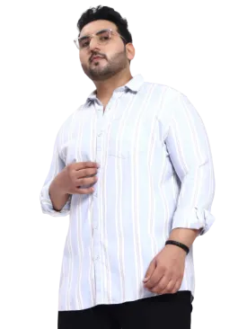 Ice Blue White Striped Plus Size Shirt