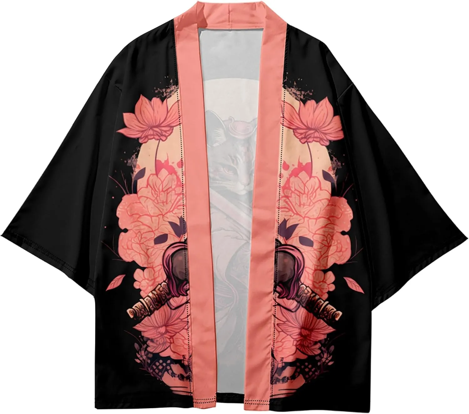 LAI MENG FIVE CATS Women's Funny Cute Cat Cardigan Lightweight Kimono Loose Cover up Blouse Tops