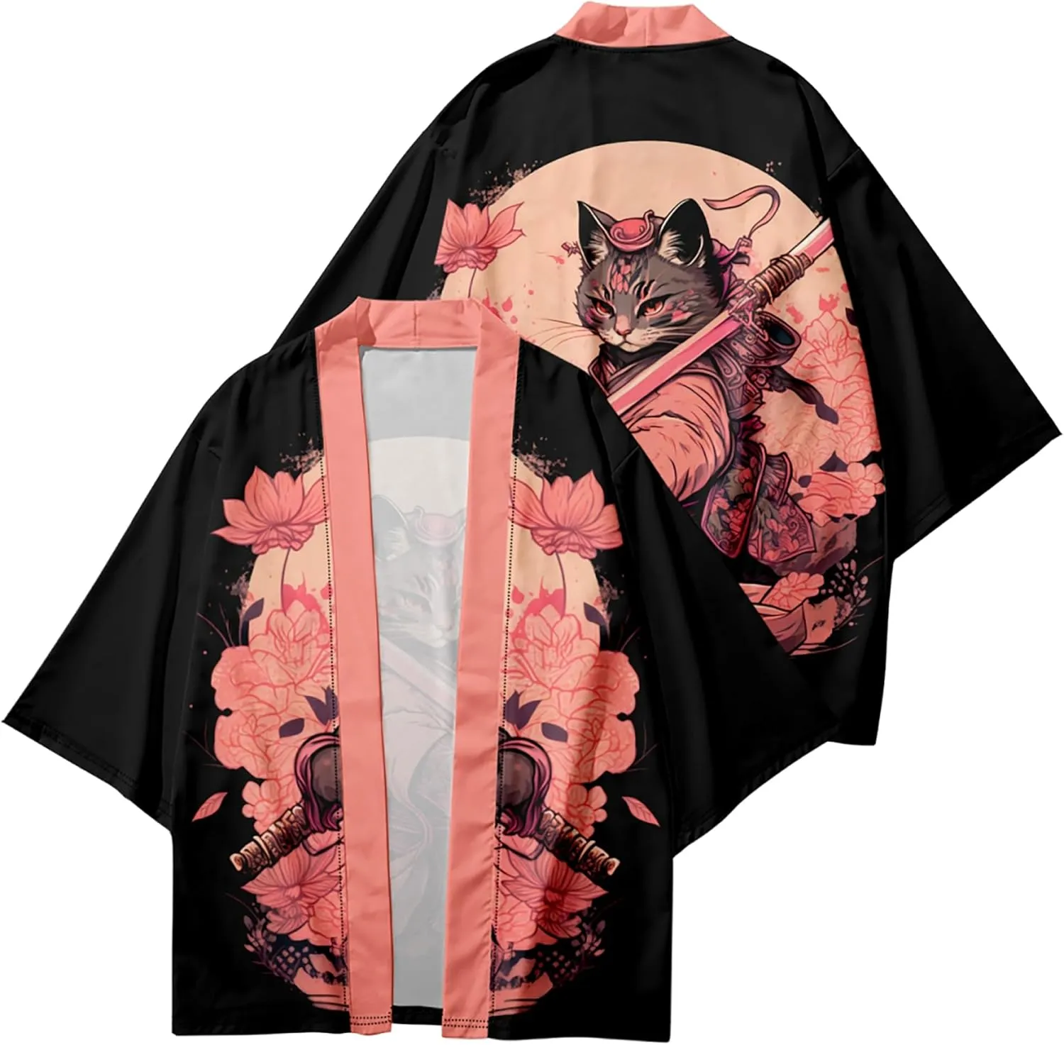 LAI MENG FIVE CATS Women's Funny Cute Cat Cardigan Lightweight Kimono Loose Cover up Blouse Tops