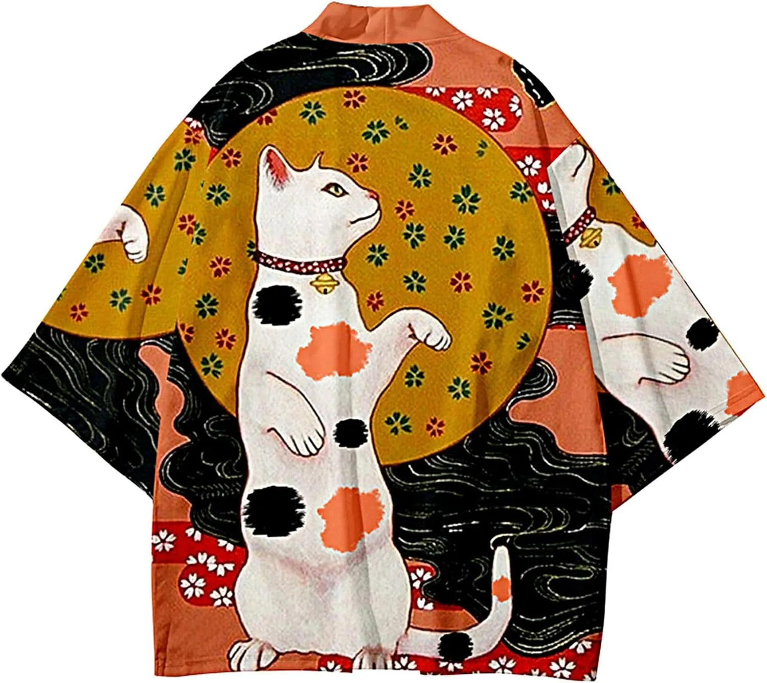 LAI MENG FIVE CATS Women's Funny Cute Cat Cardigan Lightweight Kimono Loose Cover up Blouse Tops