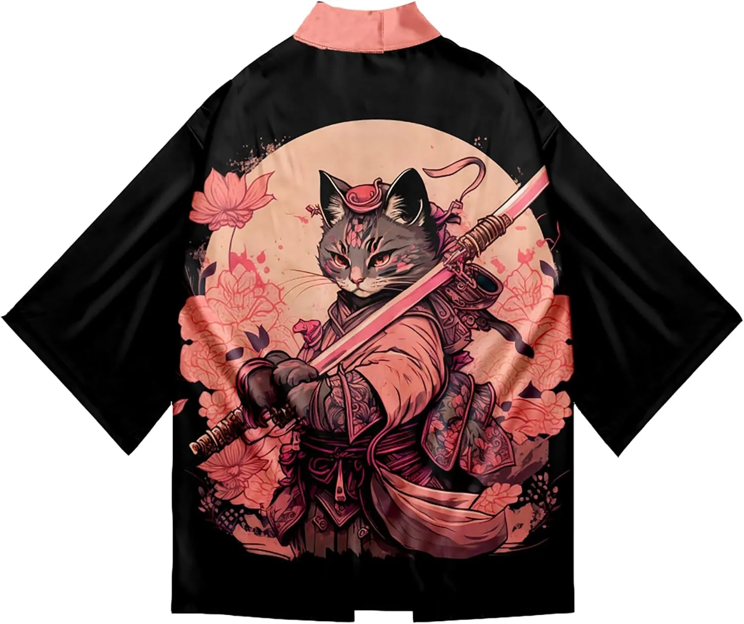 LAI MENG FIVE CATS Women's Funny Cute Cat Cardigan Lightweight Kimono Loose Cover up Blouse Tops