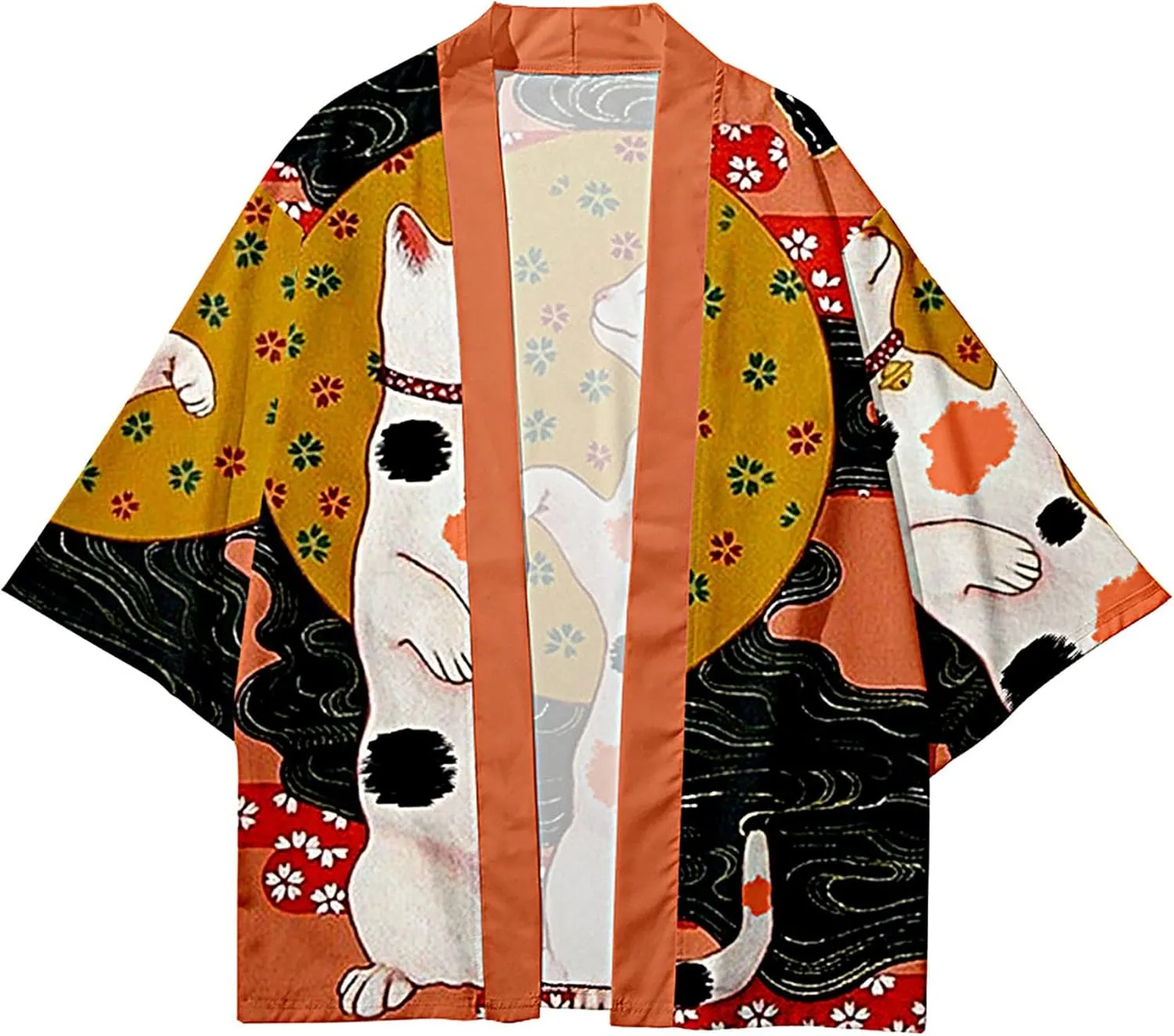 LAI MENG FIVE CATS Women's Funny Cute Cat Cardigan Lightweight Kimono Loose Cover up Blouse Tops