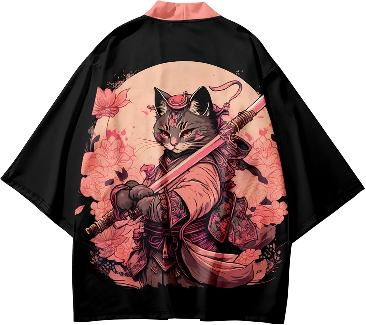 LAI MENG FIVE CATS Women's Funny Cute Cat Cardigan Lightweight Kimono Loose Cover up Blouse Tops