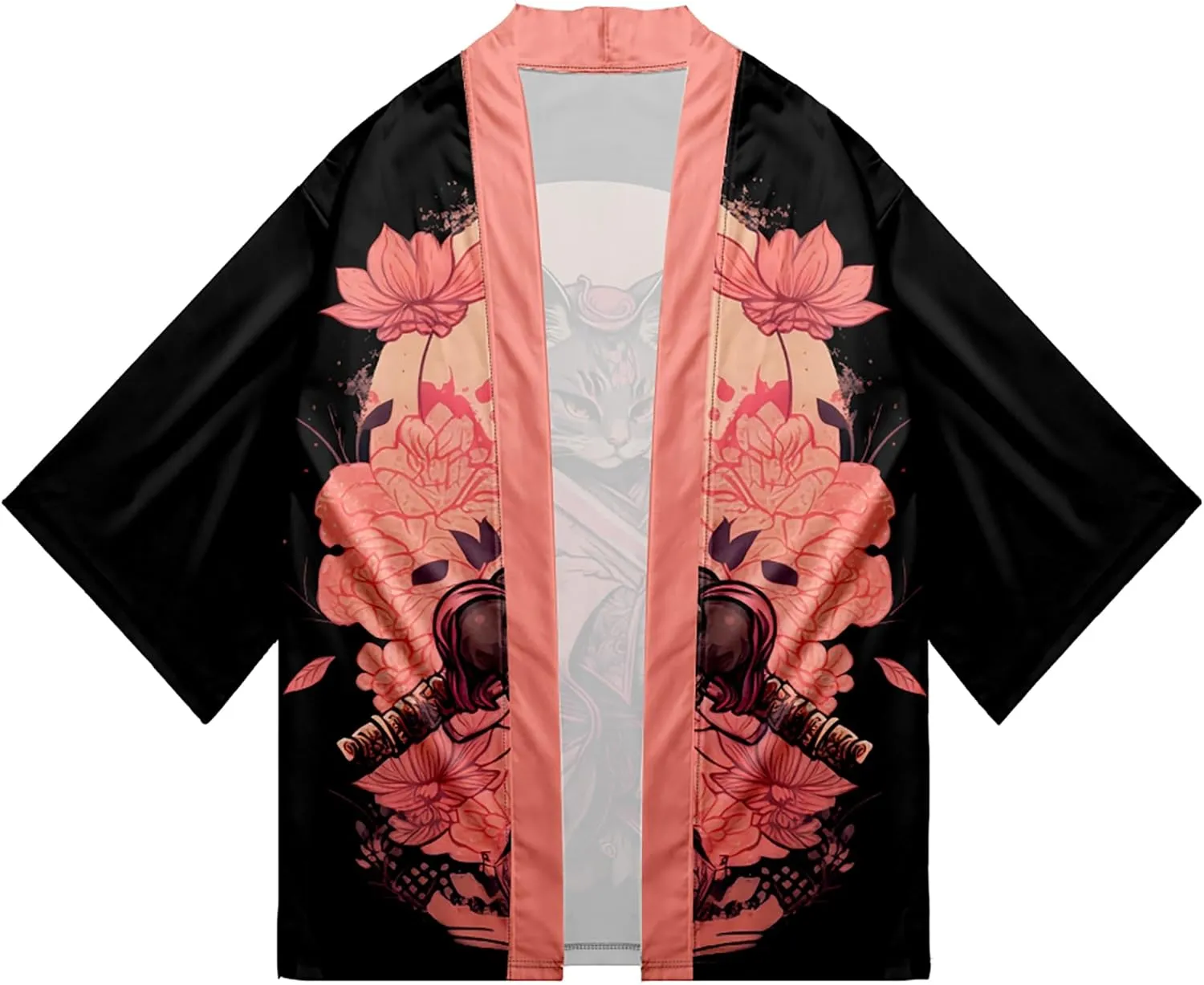 LAI MENG FIVE CATS Women's Funny Cute Cat Cardigan Lightweight Kimono Loose Cover up Blouse Tops