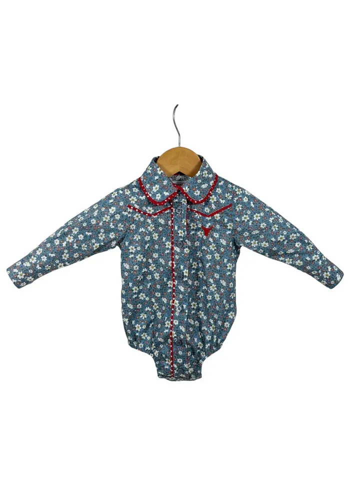 Little Windmill Paris Baby Floral Blues and Red Collar L/S Romper