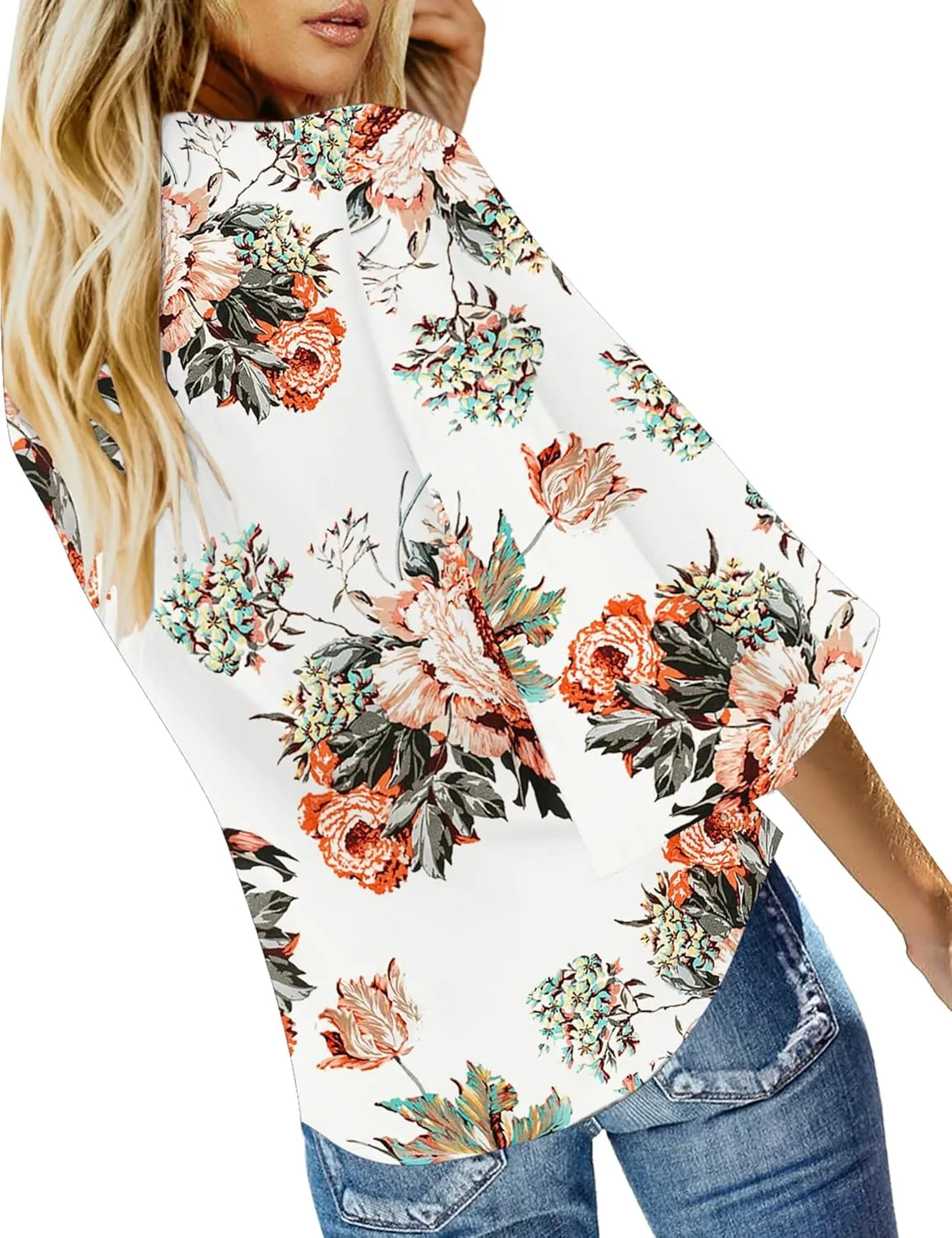 luvamia Women's V Neck Tops 3/4 Sleeve Tie Knot Floral Blouses Button Down Shirts