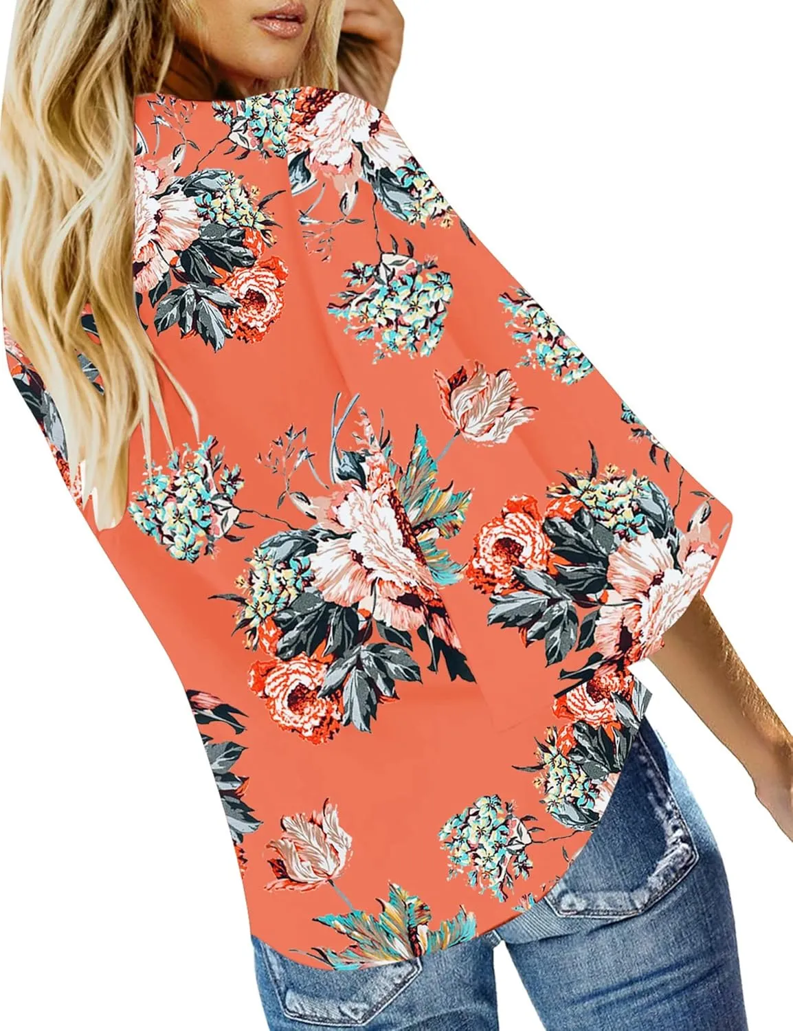 luvamia Women's V Neck Tops 3/4 Sleeve Tie Knot Floral Blouses Button Down Shirts