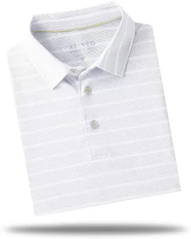 M MAELREG Men's Golf Shirts Moisture Wicking Dry Fit Lightweight Performance Short Sleeve Jacquard Striped Polo Shirts