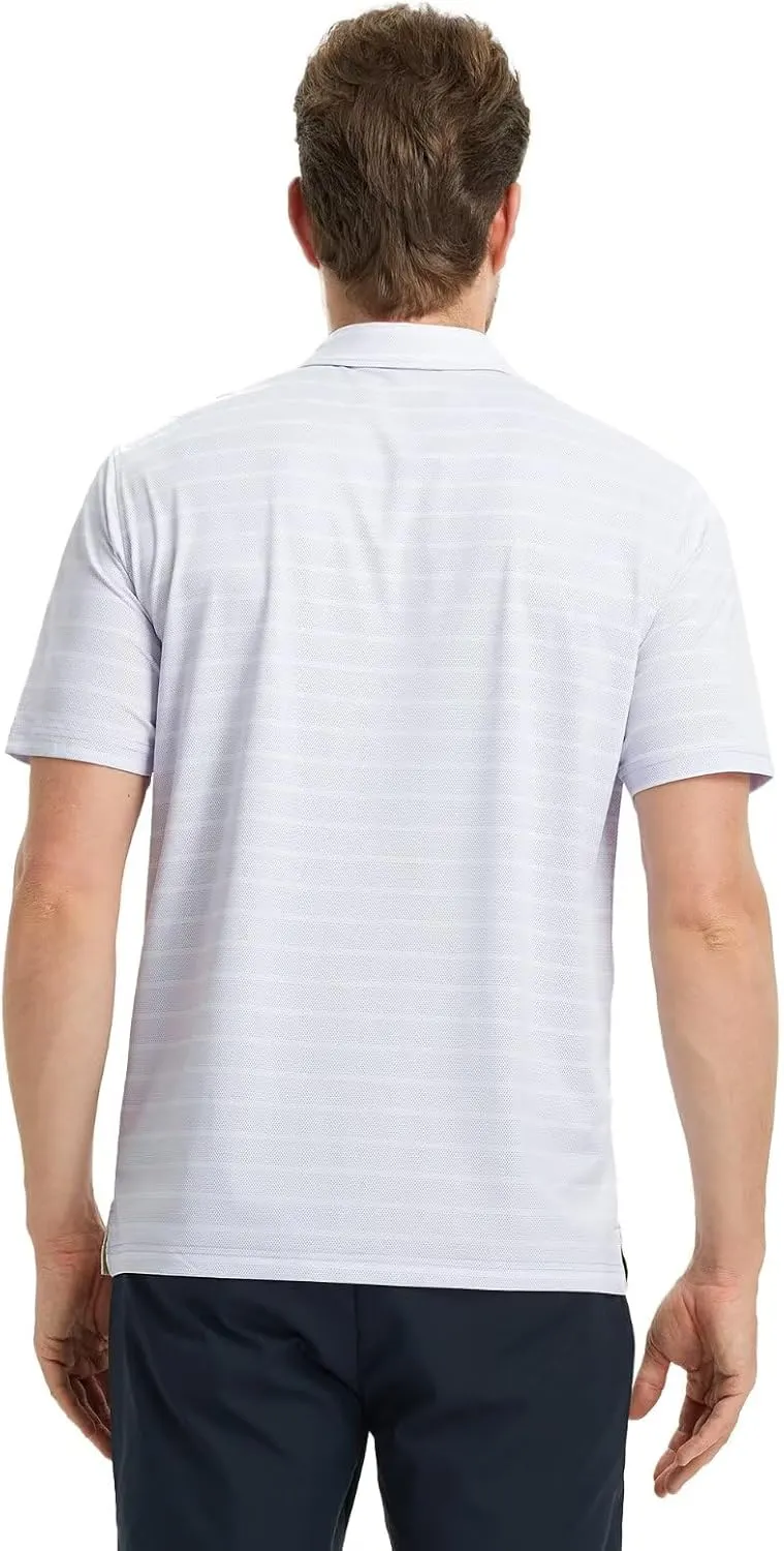 M MAELREG Men's Golf Shirts Moisture Wicking Dry Fit Lightweight Performance Short Sleeve Jacquard Striped Polo Shirts