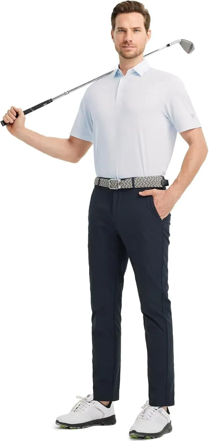 M MAELREG Men's Golf Shirts Moisture Wicking Dry Fit Lightweight Performance Short Sleeve Jacquard Striped Polo Shirts
