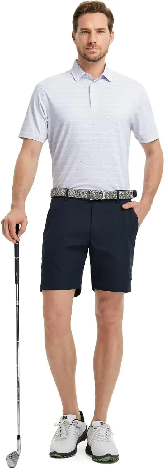 M MAELREG Men's Golf Shirts Moisture Wicking Dry Fit Lightweight Performance Short Sleeve Jacquard Striped Polo Shirts