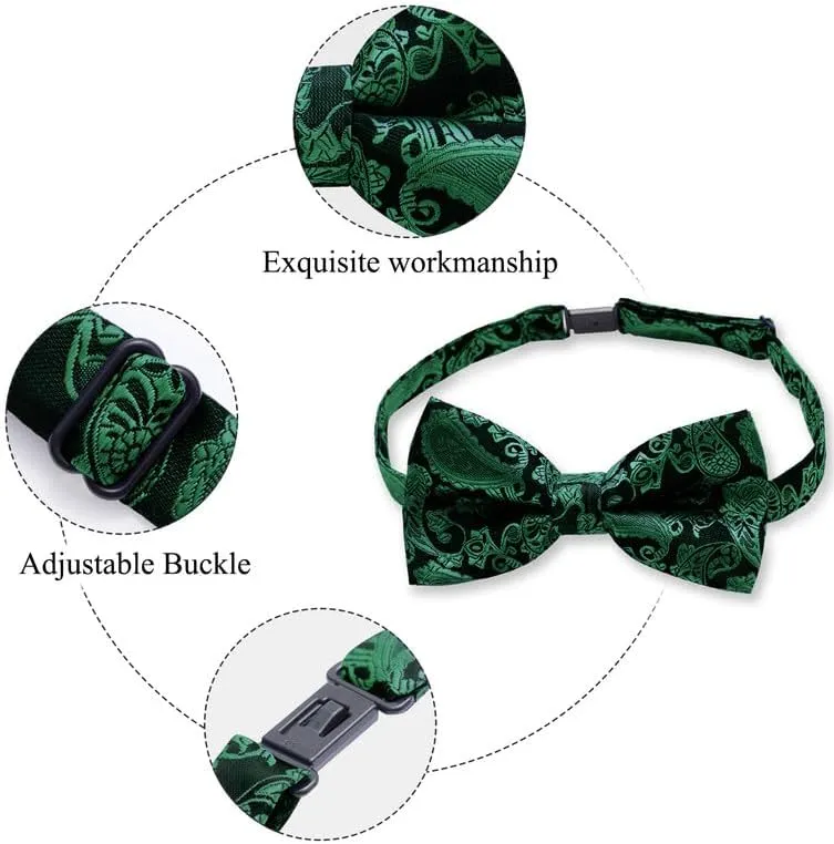 MAGE MALE Mens Bow Tie Set,Classic Paisley Pre-Tied Bowtie,Pocket Square and Cufflinks for Formal Wedding Party Prom