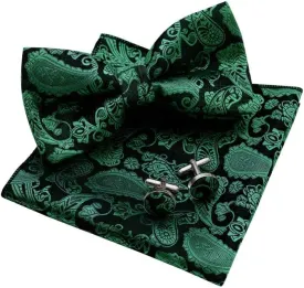MAGE MALE Mens Bow Tie Set,Classic Paisley Pre-Tied Bowtie,Pocket Square and Cufflinks for Formal Wedding Party Prom
