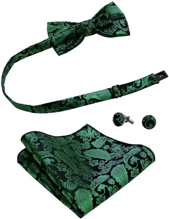 MAGE MALE Mens Bow Tie Set,Classic Paisley Pre-Tied Bowtie,Pocket Square and Cufflinks for Formal Wedding Party Prom