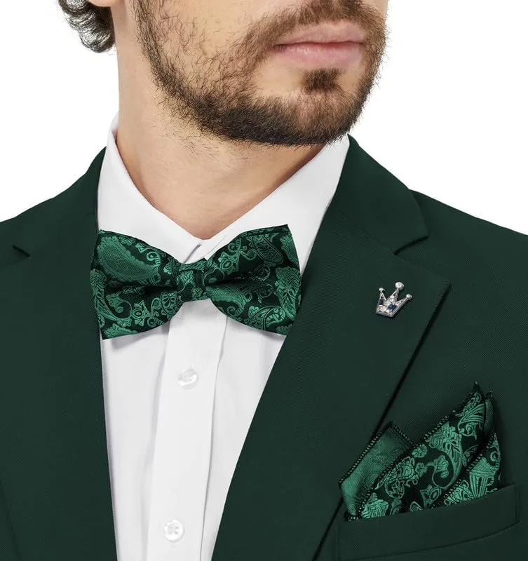 MAGE MALE Mens Bow Tie Set,Classic Paisley Pre-Tied Bowtie,Pocket Square and Cufflinks for Formal Wedding Party Prom