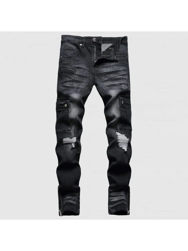Men Ripped Black Denim Jean Pants