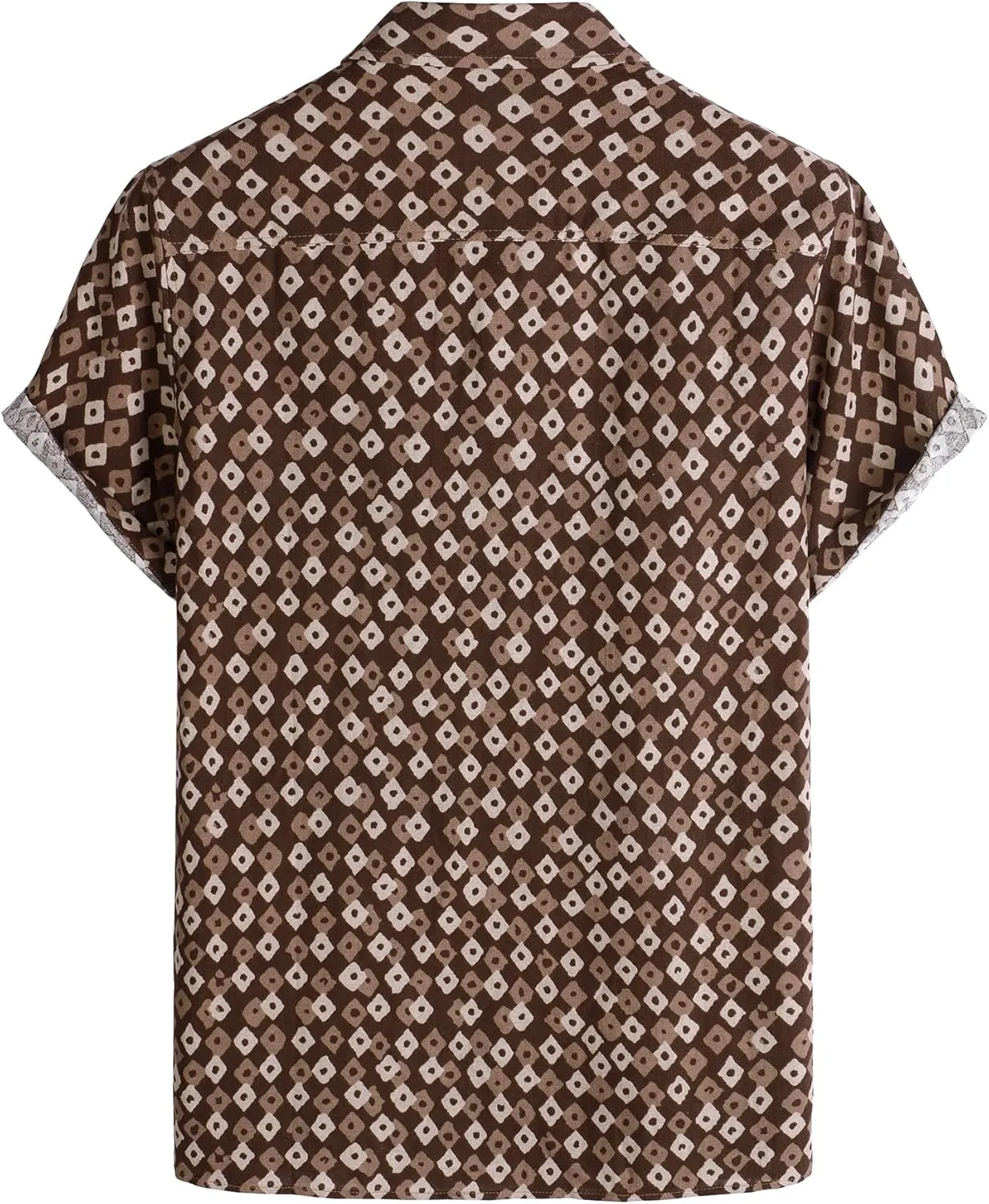 Men's Cotton Linen Vintage Pattern Printed Old Style Shirt Casual Short Sleeve Button Down Retro Shirts