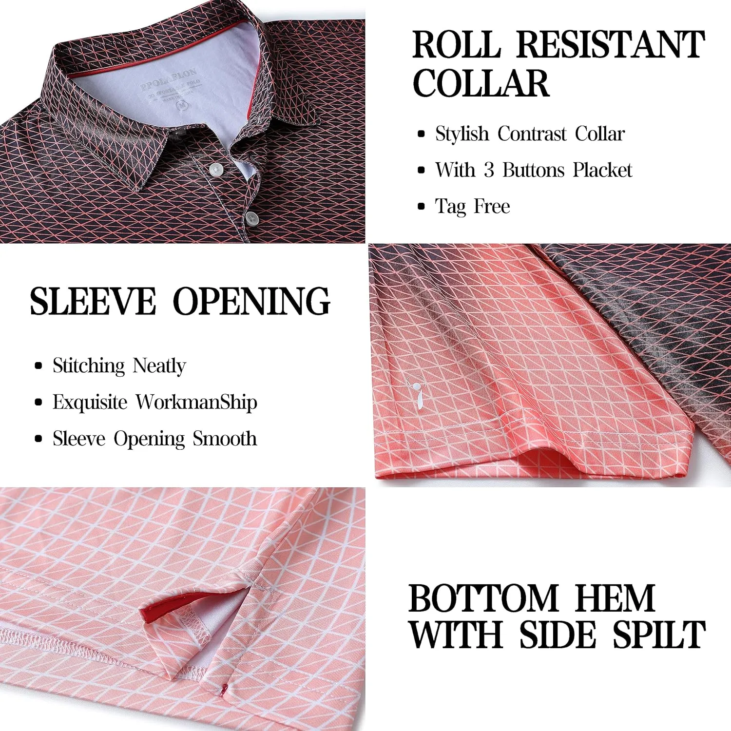 Mens Golf Shirt Moisture Wicking Dry Fit Print Performance Short Sleeve Polo Shirts for Men