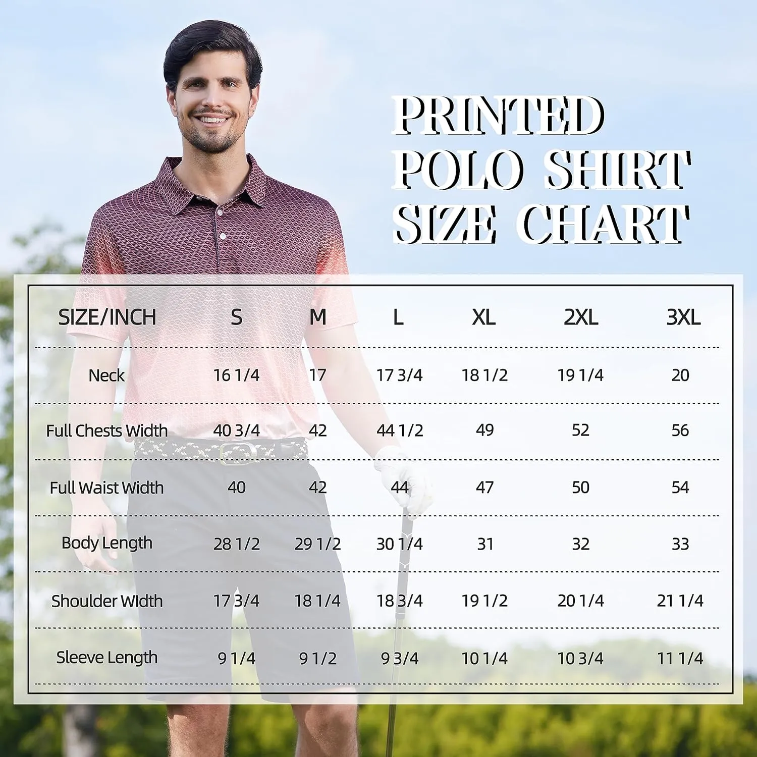 Mens Golf Shirt Moisture Wicking Dry Fit Print Performance Short Sleeve Polo Shirts for Men