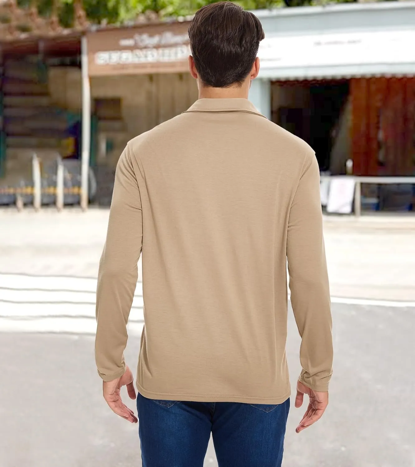 Men's Long Sleeve Polo Shirt with Pocket Fashion Button Polo T-Shirt Collared Athletic Work Casual Comfy Top Tee