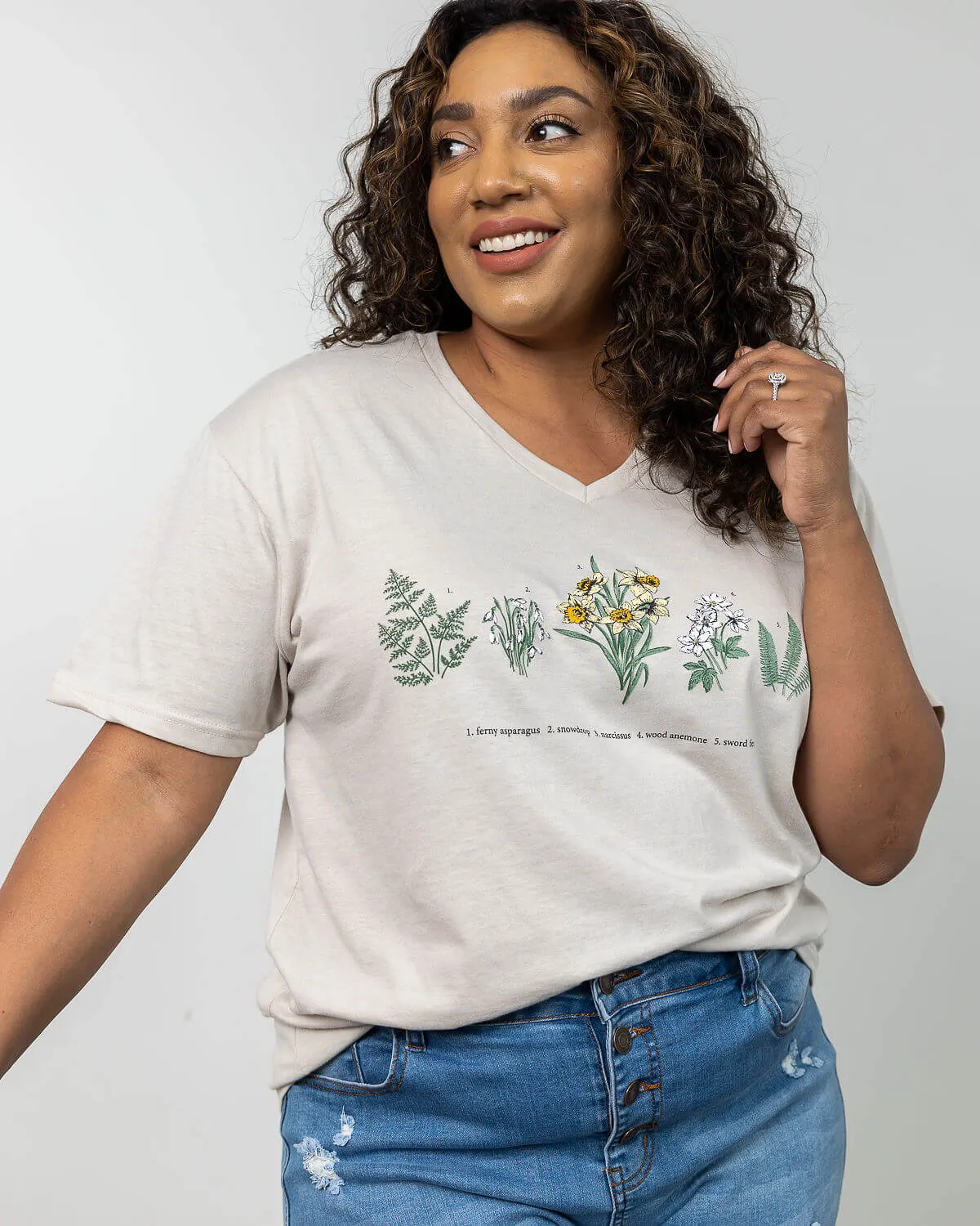 Numbered Botanical Graphic V-Neck T-Shirt | S