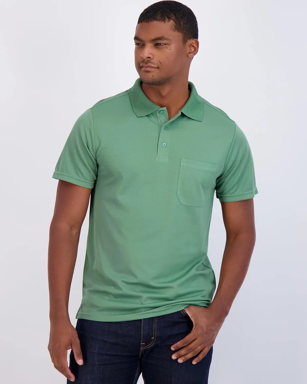Real Essentials 3 Pack: Mens Short Sleeve Dry-Fit Collared Polo Shirt with Pocket - Active Casual (Available Big & Tall)