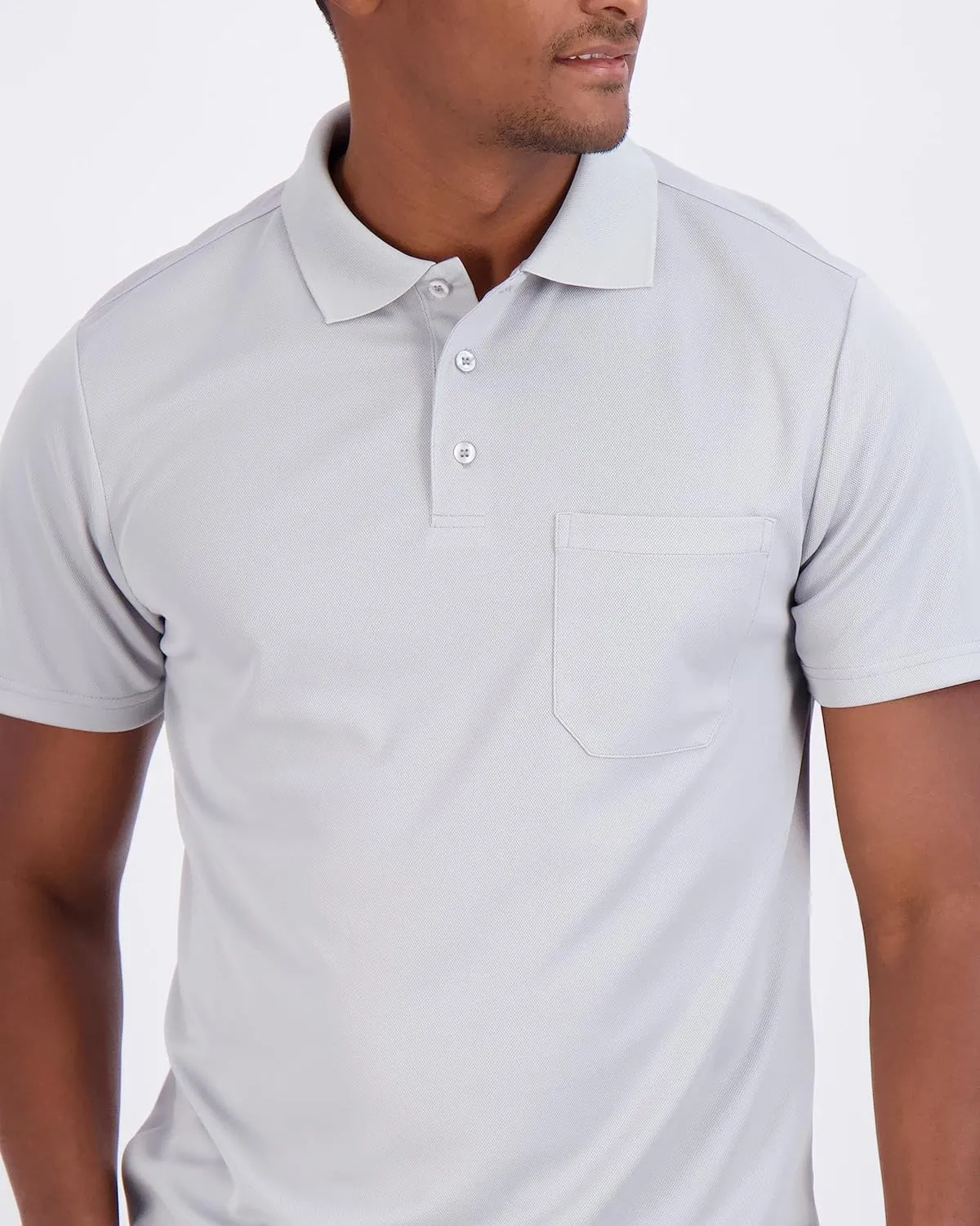 Real Essentials 3 Pack: Mens Short Sleeve Dry-Fit Collared Polo Shirt with Pocket - Active Casual (Available Big & Tall)