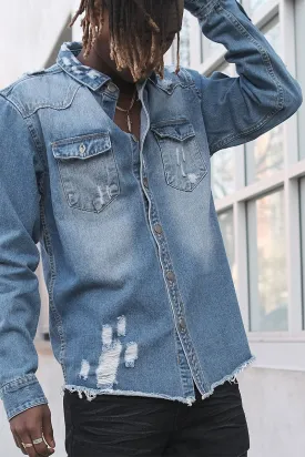 Ripped Denim Overshirt - Indigo