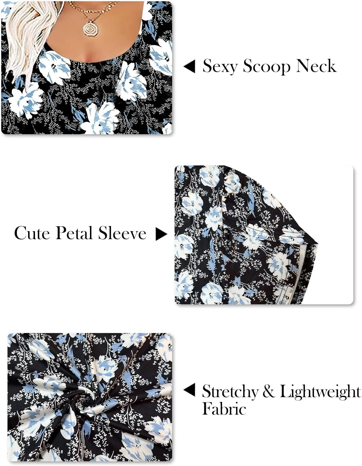 ROSRISS Womens Plus-Size Tops Summer Petal Short Sleeve Scoop Neck Shirts