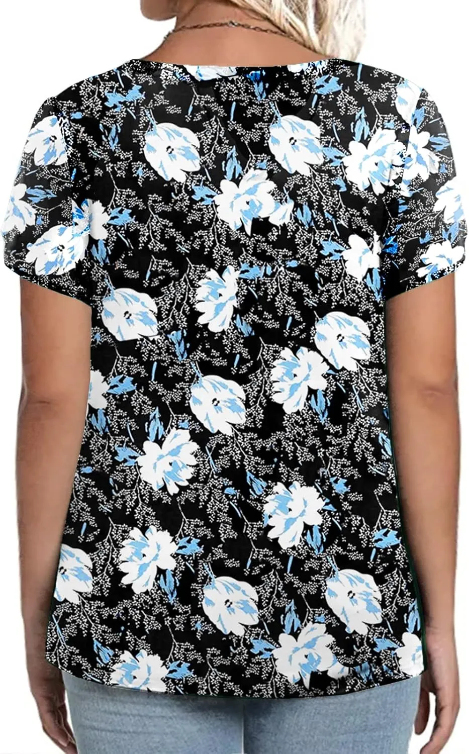 ROSRISS Womens Plus-Size Tops Summer Petal Short Sleeve Scoop Neck Shirts