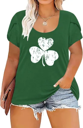 ROSRISS Womens Plus-Size Tops Summer Petal Short Sleeve Scoop Neck Shirts