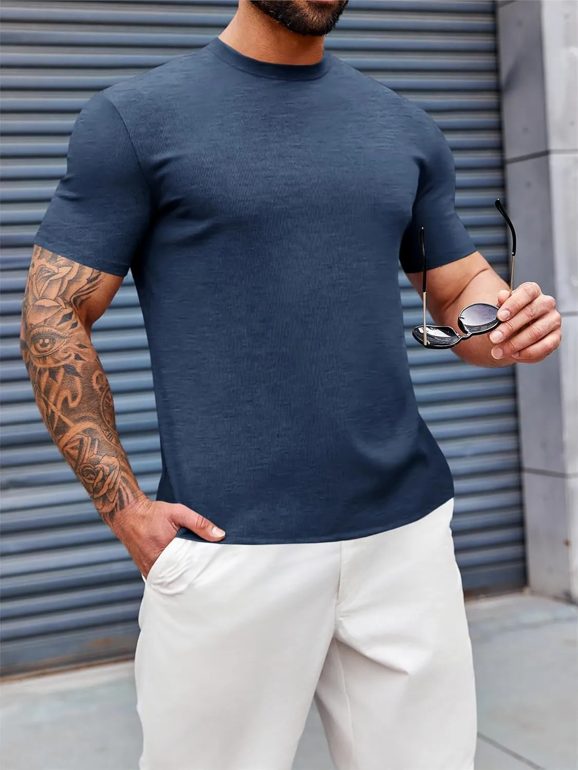 Runcati Mens Mock Turtleneck T-Shirt Causal Knit Tee Tops Short Sleeve Slim Fit Undershirts