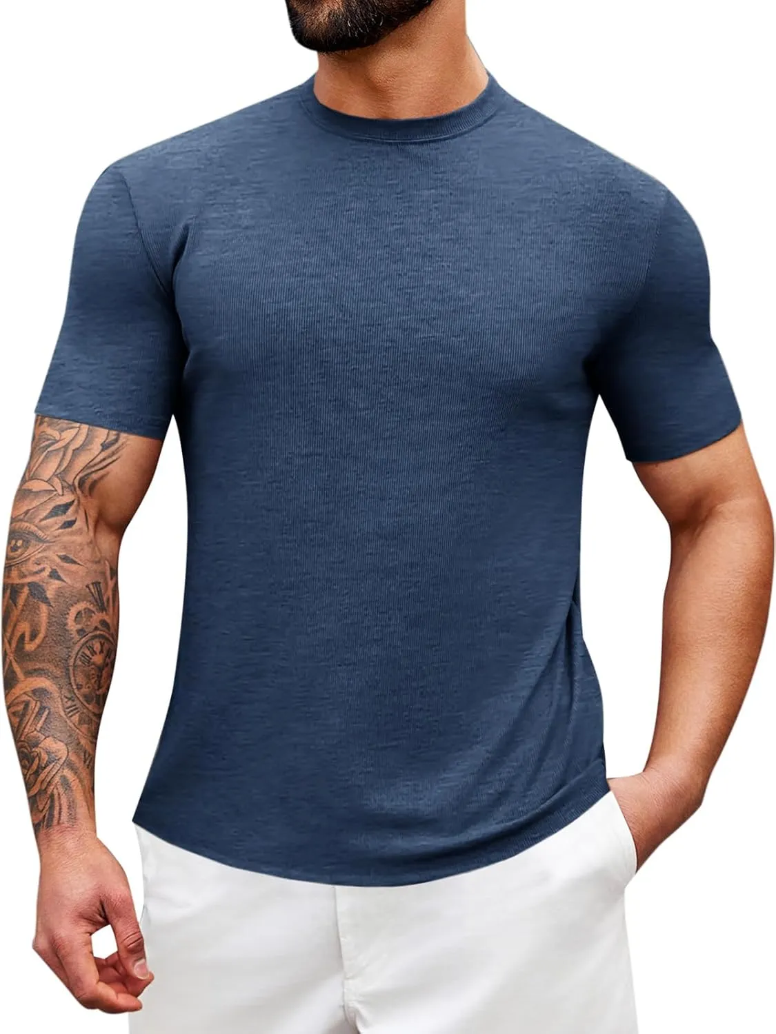 Runcati Mens Mock Turtleneck T-Shirt Causal Knit Tee Tops Short Sleeve Slim Fit Undershirts