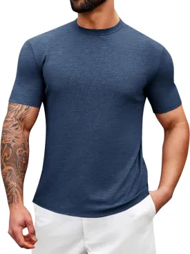 Runcati Mens Mock Turtleneck T-Shirt Causal Knit Tee Tops Short Sleeve Slim Fit Undershirts