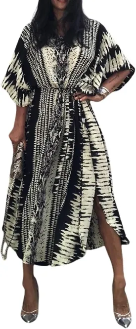 Stylish Women's Printed Beach Kaftan Dress, Short Sleeve, Plus Size Bathing Suit Cover Ups