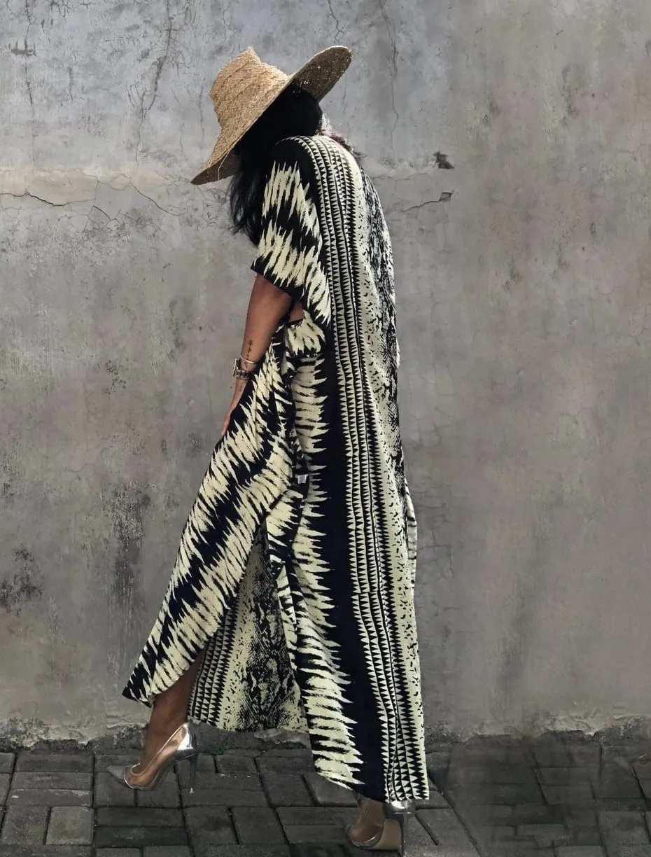 Stylish Women's Printed Beach Kaftan Dress, Short Sleeve, Plus Size Bathing Suit Cover Ups