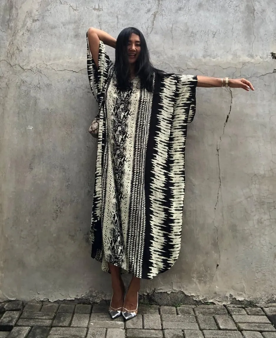 Stylish Women's Printed Beach Kaftan Dress, Short Sleeve, Plus Size Bathing Suit Cover Ups