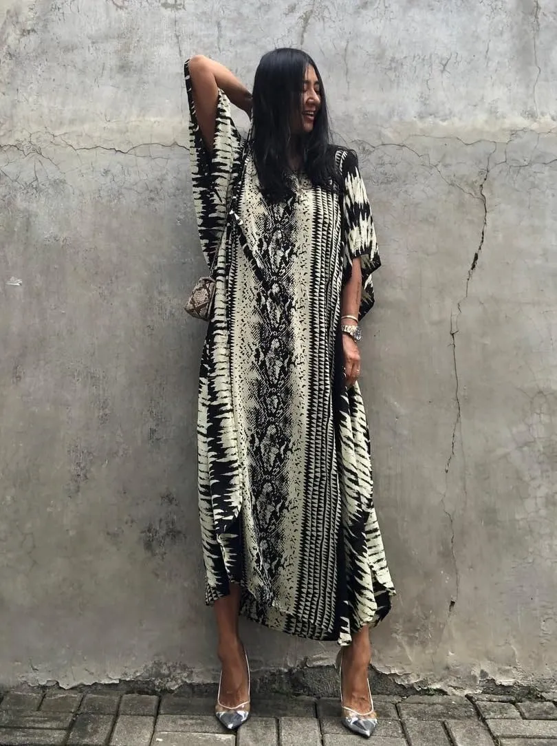 Stylish Women's Printed Beach Kaftan Dress, Short Sleeve, Plus Size Bathing Suit Cover Ups