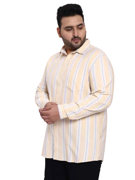 Taupe White Striped Plus Size Shirt
