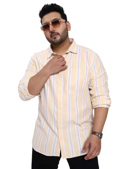 Taupe White Striped Plus Size Shirt