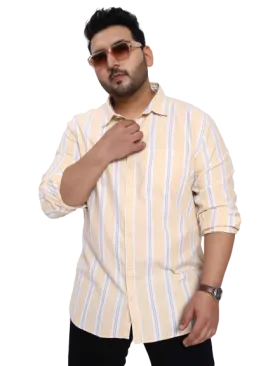 Taupe White Striped Plus Size Shirt