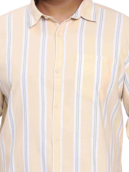 Taupe White Striped Plus Size Shirt