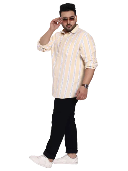 Taupe White Striped Plus Size Shirt