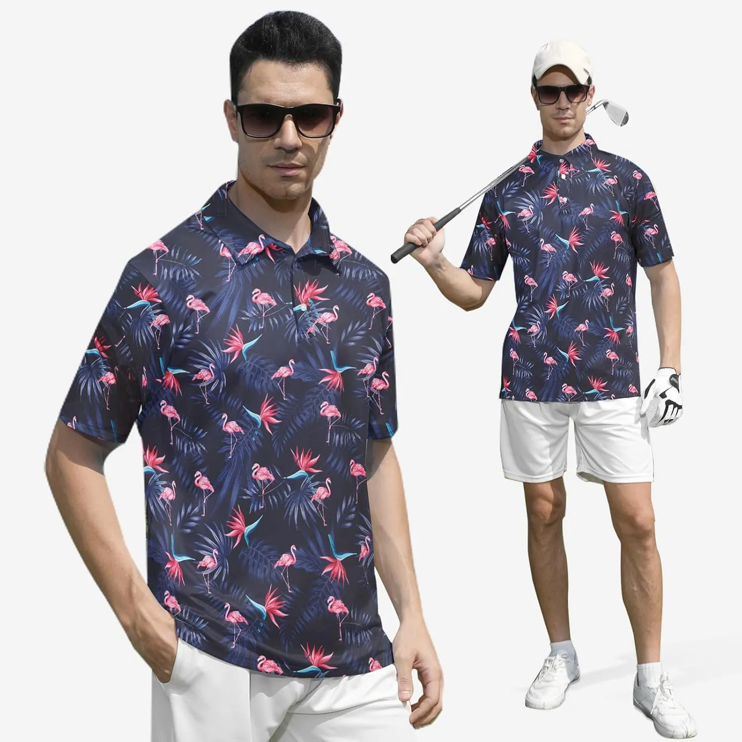 UNIFACO Mens Golf Shirt 3D Print Polo Shirts Dry Fit Performance Moisture Wicking Short Sleeve