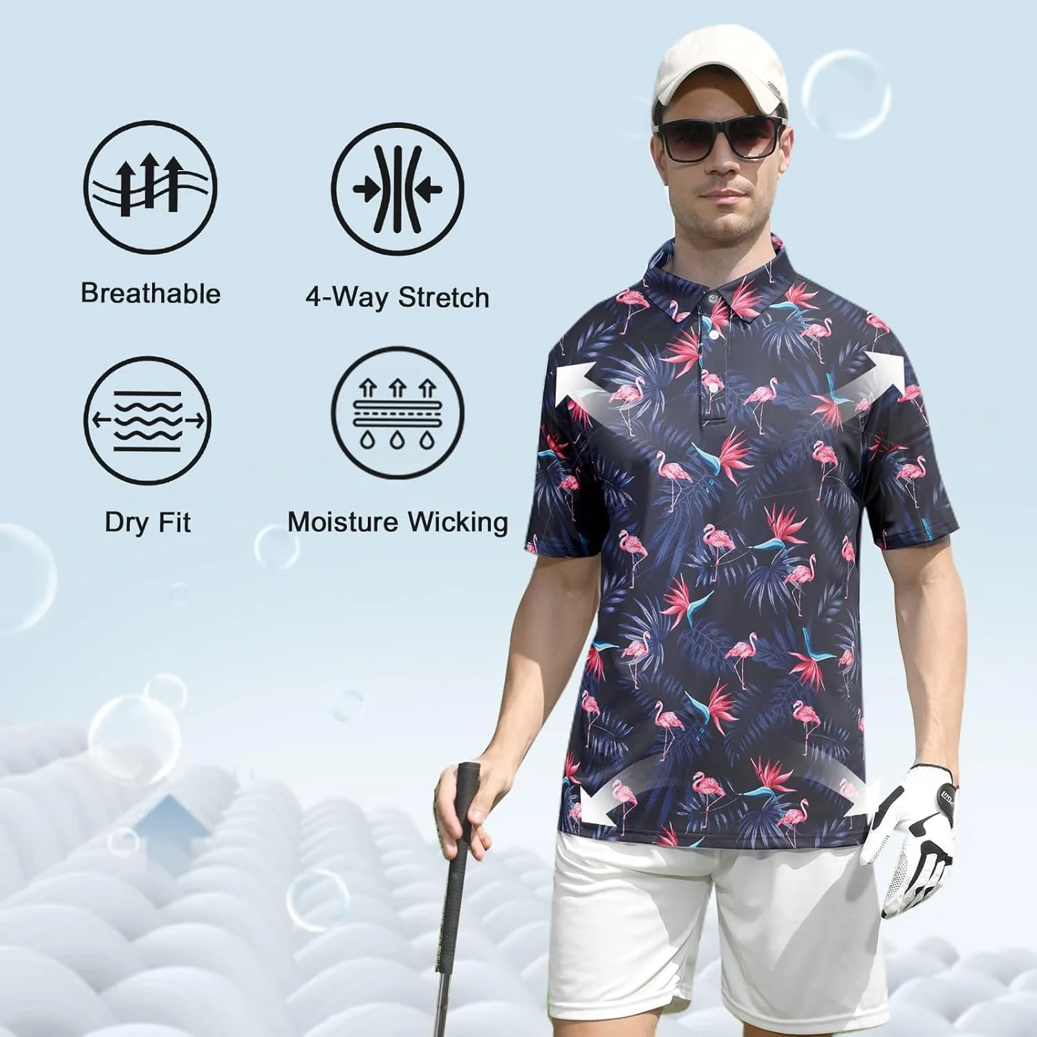 UNIFACO Mens Golf Shirt 3D Print Polo Shirts Dry Fit Performance Moisture Wicking Short Sleeve