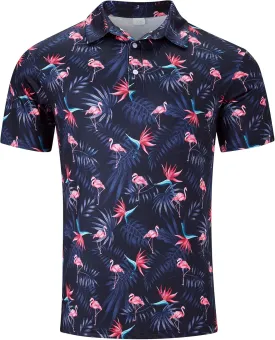 UNIFACO Mens Golf Shirt 3D Print Polo Shirts Dry Fit Performance Moisture Wicking Short Sleeve