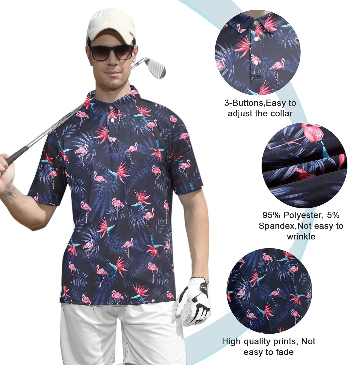 UNIFACO Mens Golf Shirt 3D Print Polo Shirts Dry Fit Performance Moisture Wicking Short Sleeve