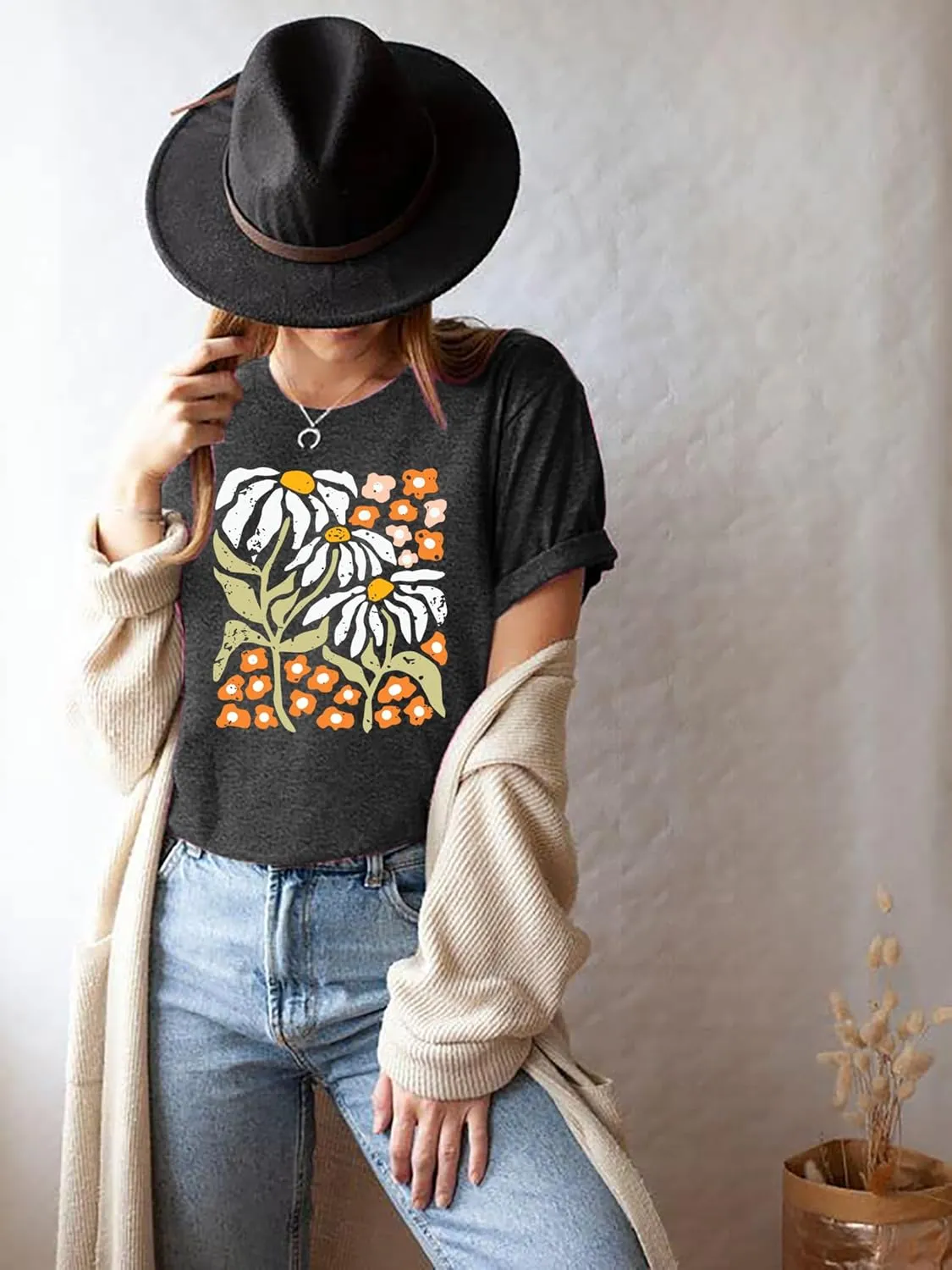 Wildflowers Shirt for Women Boho Vintage Floral T Shirts Inspirational Graphic Tees Summer Casual Tee Tops