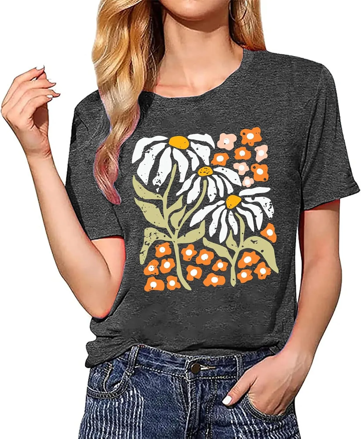 Wildflowers Shirt for Women Boho Vintage Floral T Shirts Inspirational Graphic Tees Summer Casual Tee Tops