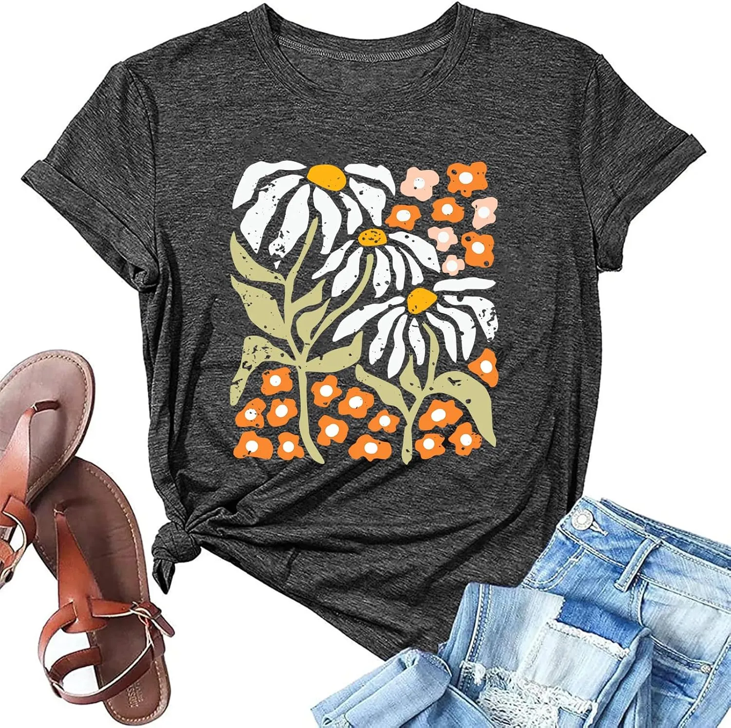 Wildflowers Shirt for Women Boho Vintage Floral T Shirts Inspirational Graphic Tees Summer Casual Tee Tops